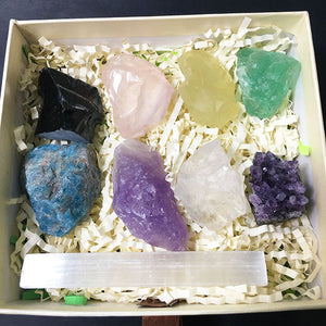 天然水晶原石套装 水晶宝石礼盒矿物标本七彩石头