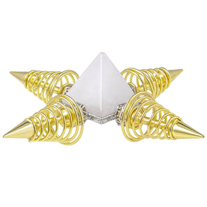 金色锥形弹簧能量塔天然水晶石螺旋能量金字塔摆件冥想能量发射器