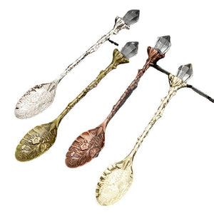亚马逊北欧复古水晶头勺子金属汤勺 草药勺子 古青铜雕花勺子 仪式工具
