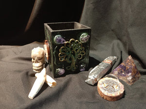 手工艺生命之树紫水晶笔筒 木质文具收纳筒 木质方形笔筒