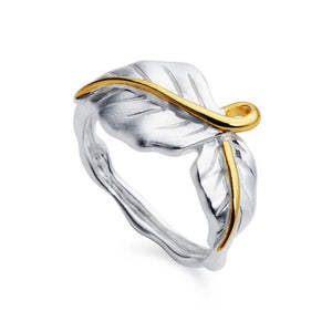 欧美时尚戒指~欧美金银两叶双色戒指 新款分色树叶戒指指环