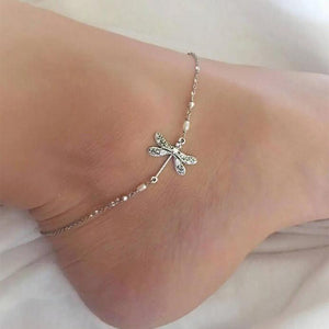 欧美新款简约时尚蜻蜓昆虫女式脚链个性时尚散珠脚饰