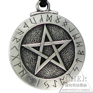 进口Pewter Large Rune Pentacle Necklace如尼符五芒星吊坠护符
