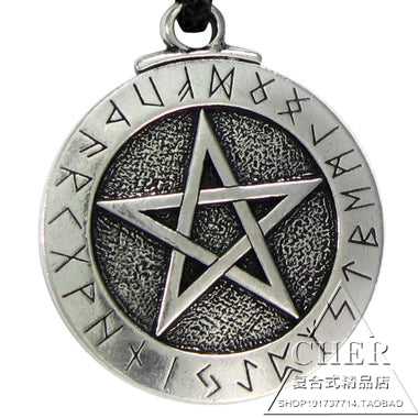 进口Pewter Large Rune Pentacle Necklace如尼符五芒星吊坠护符